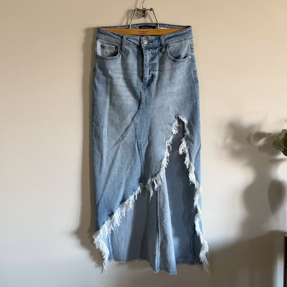 BCBGeneration Light Blue Denim fray slit skirt